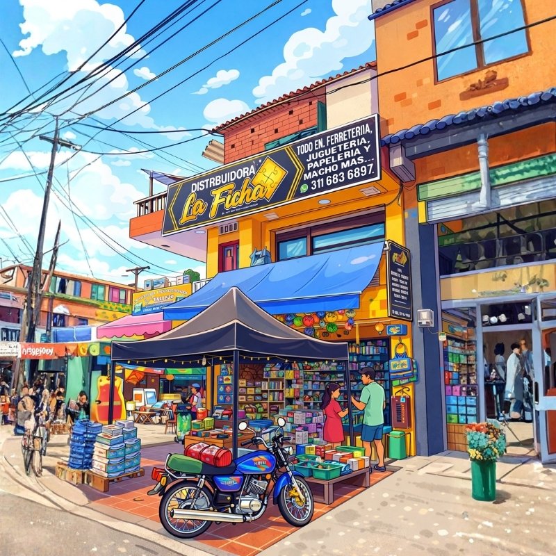 Fachada y bodega de Distribuidora La Ficha
